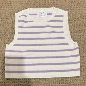 Zara Lavender and White Striped Sleeveless Top